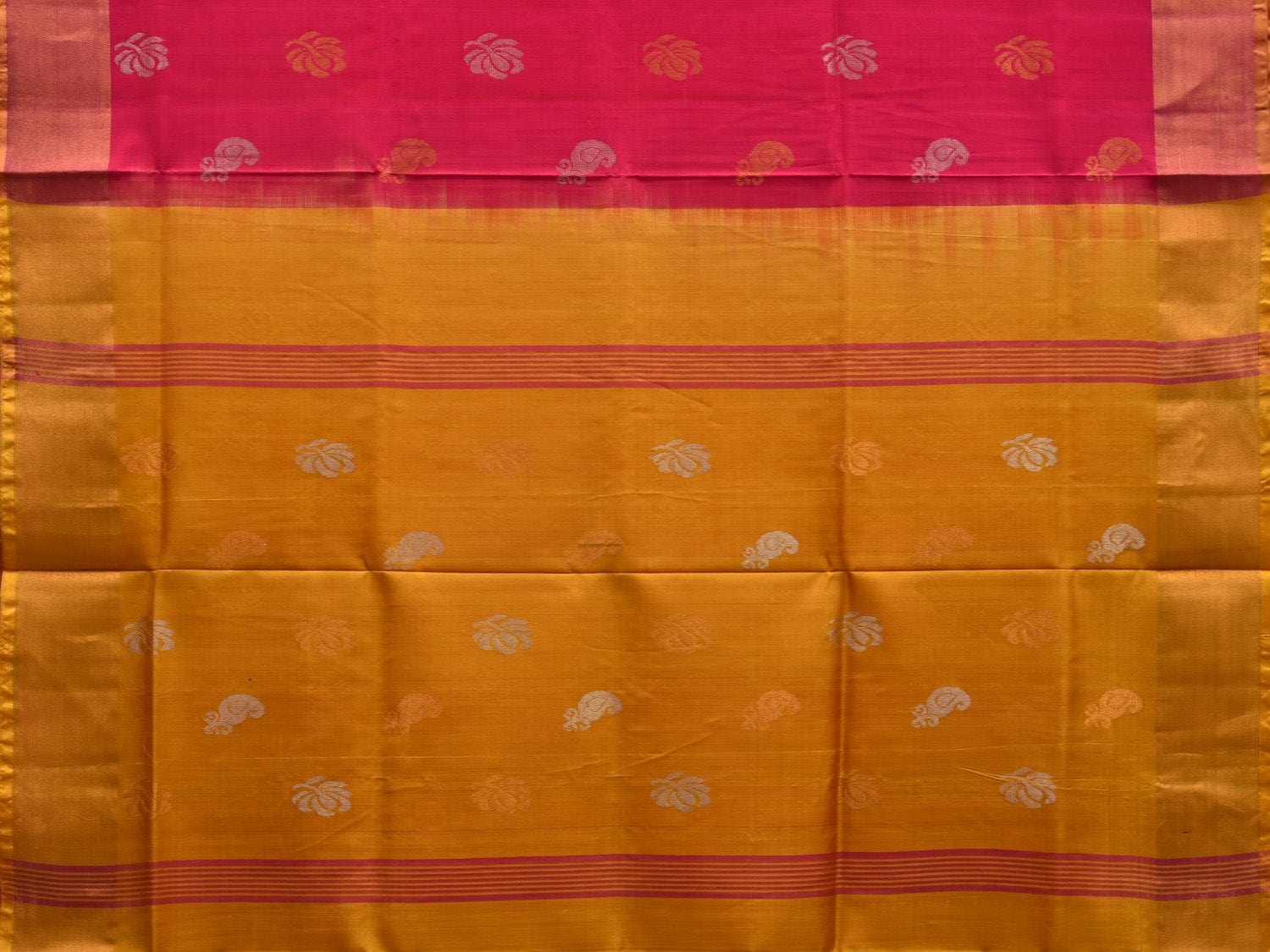 Pink and Yellow Uppada Silk Handloom Saree with Body Buta Design u1829