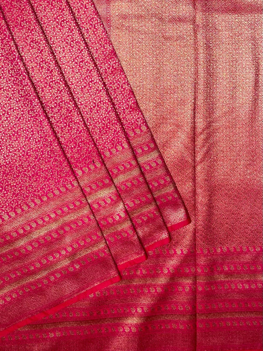 Pink Antique Zari  Banaras Katan Intricate Allover Brocade Saree with  Border and Pallu Design b0322ds