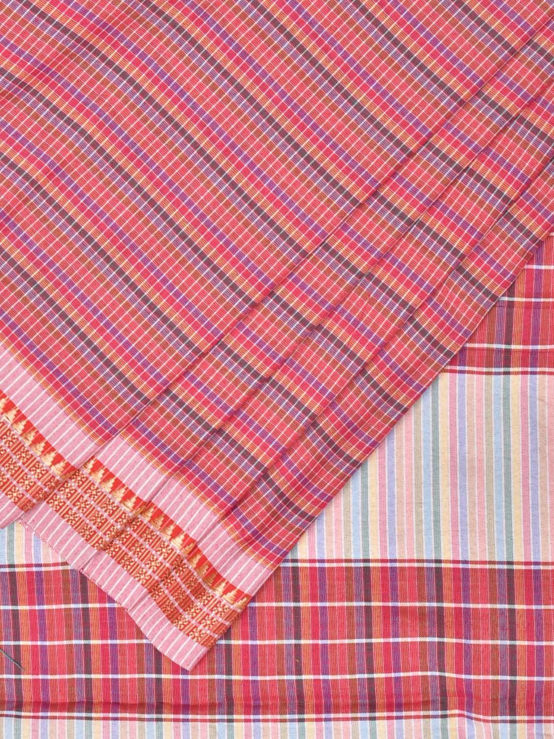 Pink Bamboo Cotton Plain Saree with Checks Design No Blouse bc0206