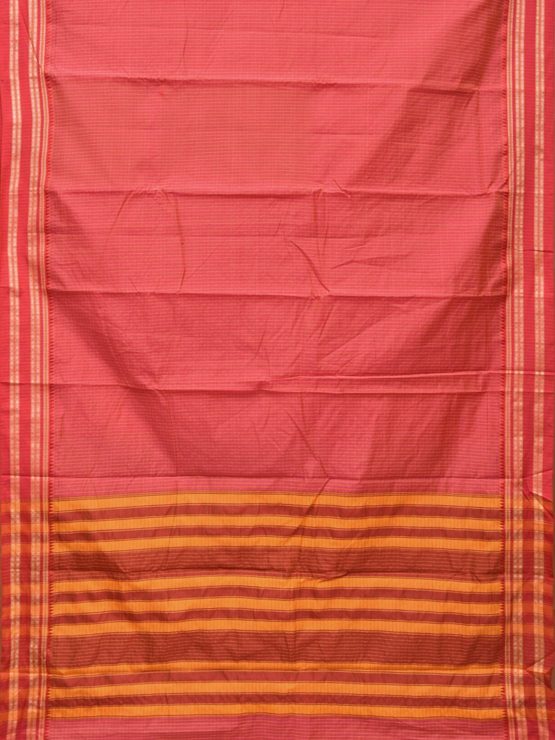 Pink Bamboo Cotton Saree with Checks Design No Blouse bc0160