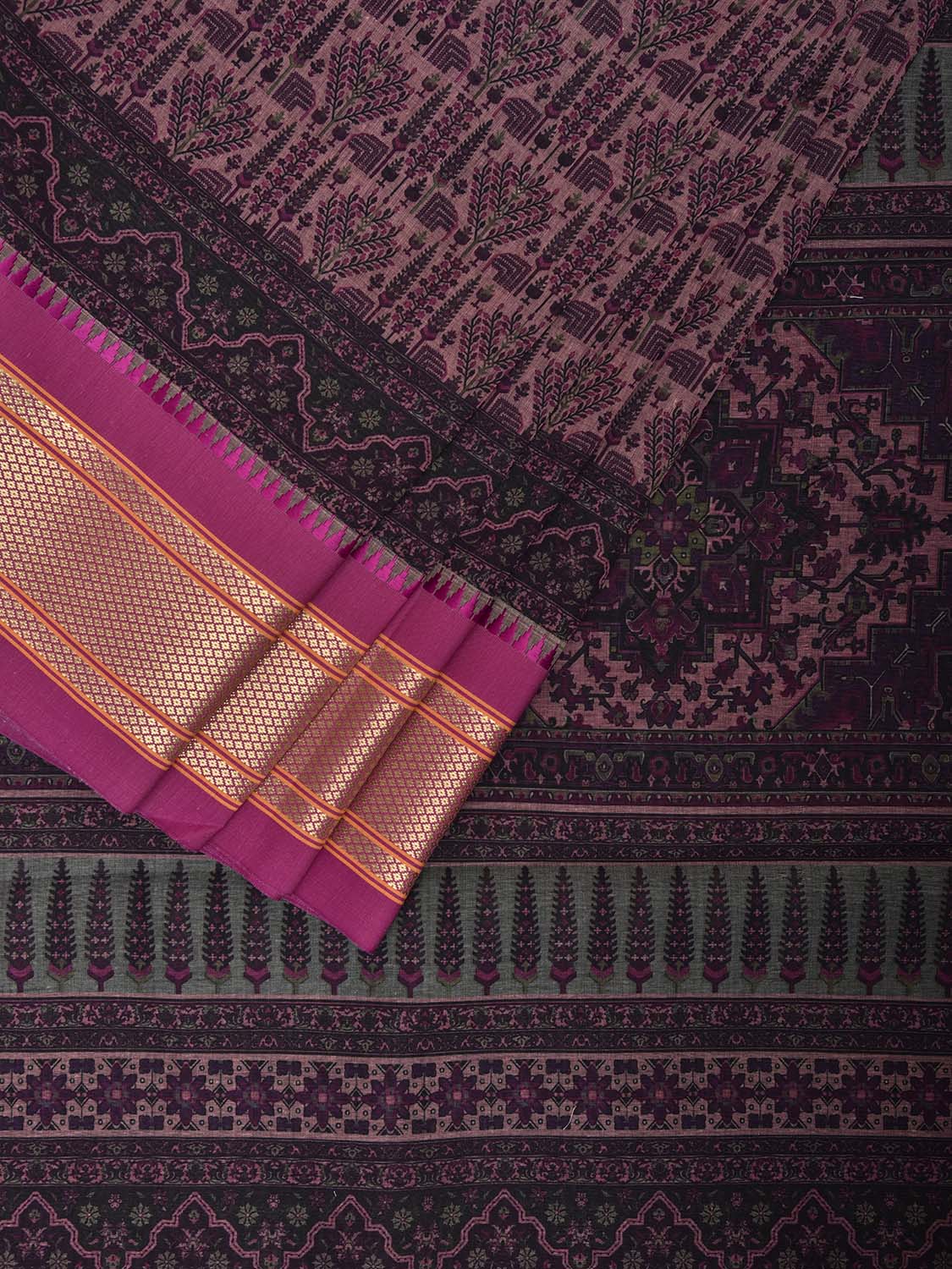 Pink Bamboo Cotton Saree with Digital Print Design bc0761