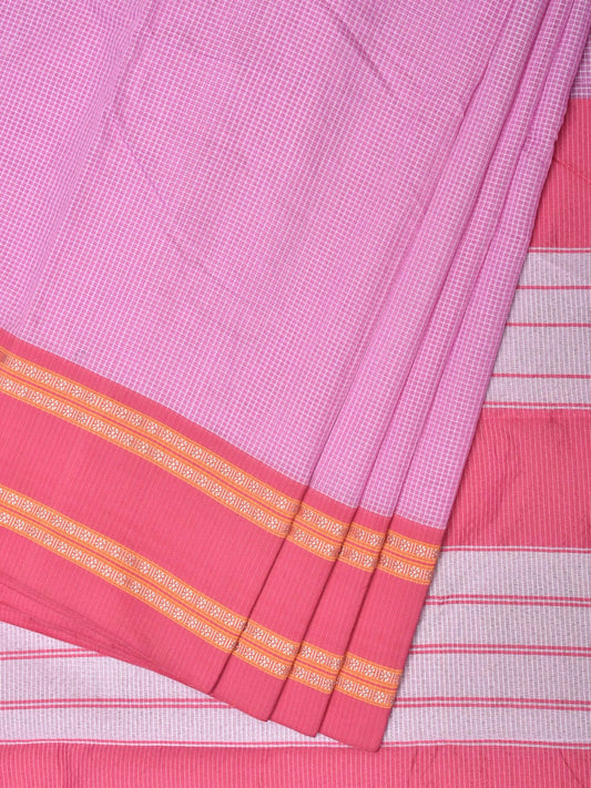 Pink Bamboo Cotton Saree with Small Checks Design No Blouse bc0231