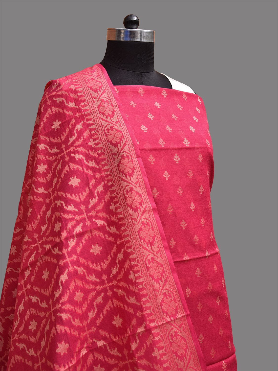 Pink Banaras Cotton Viscose Dress Material with Dupatta, Top and Plain Bottom Design dm0068