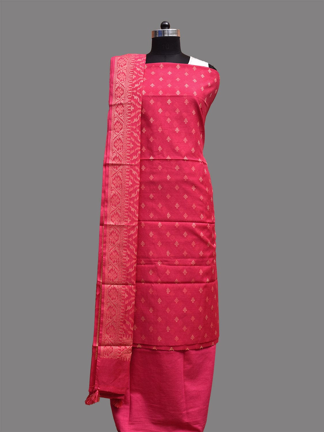 Pink Banaras Cotton Viscose Dress Material with Dupatta, Top and Plain Bottom Design dm0068