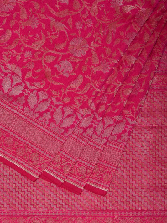 Pink Banaras Silk Handloom Saree with All Over Cut Work Design b0292