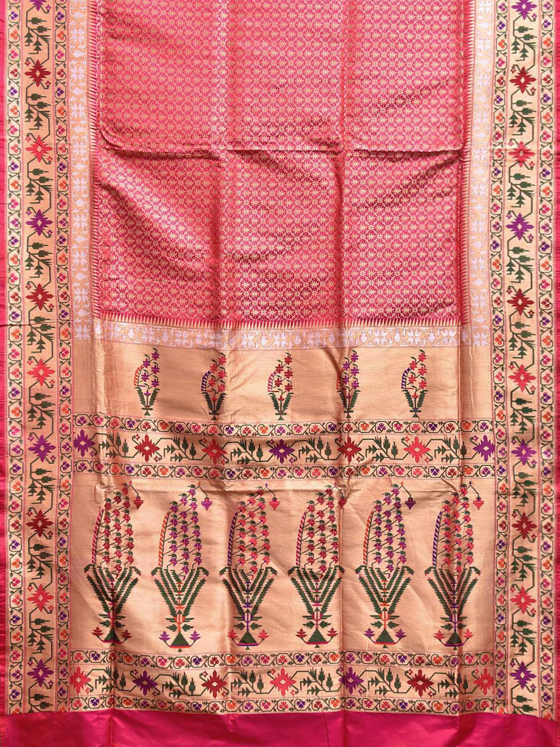 Pink Banaras Silk Saree with All Over Brocade and Paithani Akrithi Border Design b0296