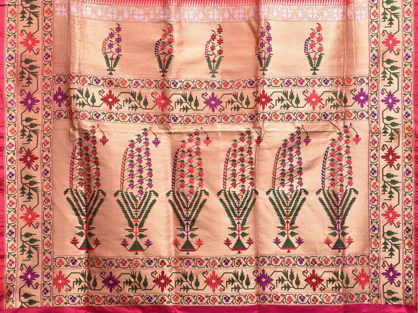 Pink Banaras Silk Saree with All Over Brocade and Paithani Akrithi Border Design b0296