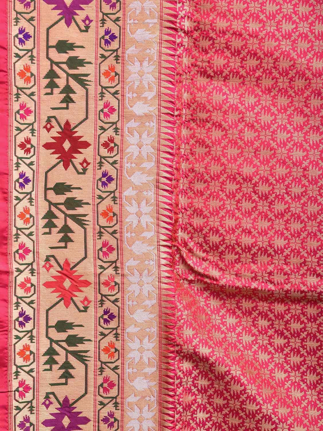Pink Banaras Silk Saree with All Over Brocade and Paithani Akrithi Border Design b0296
