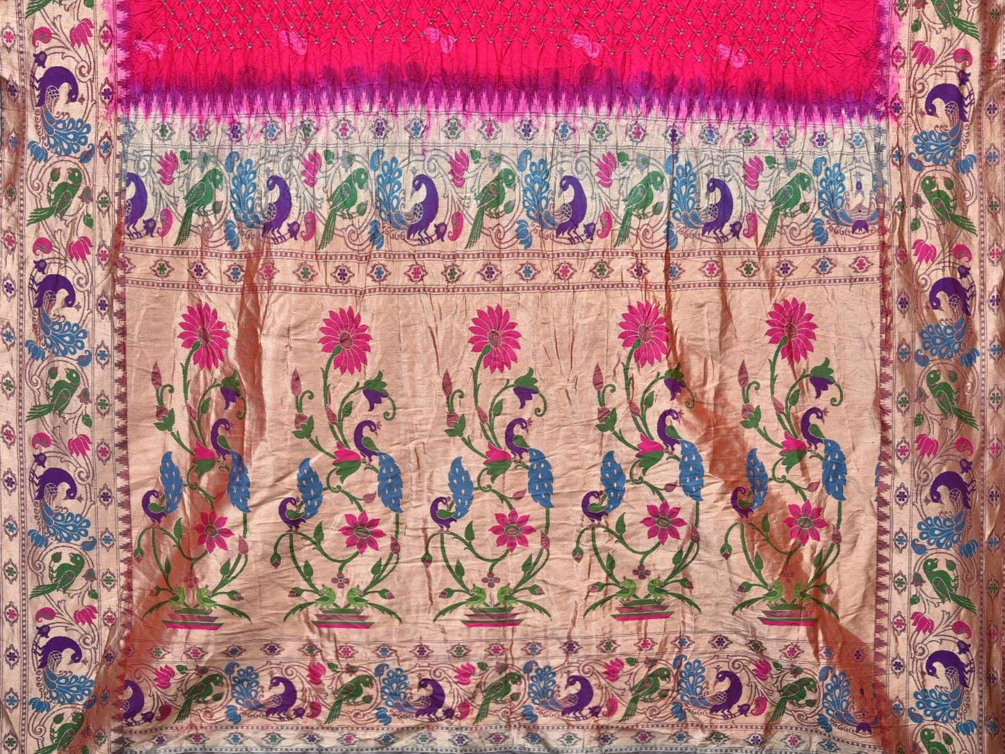 Pink Bandhani Banaras Paithani Silk Handloom Saree with Border Design bn0282