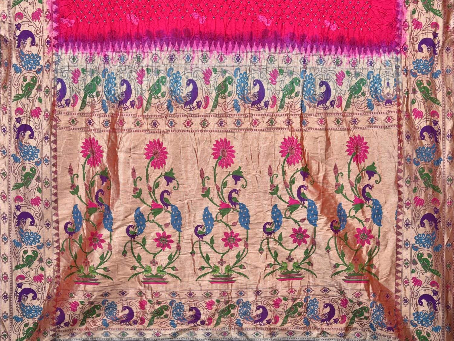 Pink Bandhani Banaras Paithani Silk Handloom Saree with Border Design bn0282