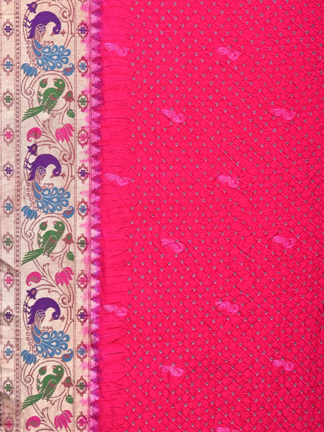 Pink Bandhani Banaras Paithani Silk Handloom Saree with Border Design bn0282