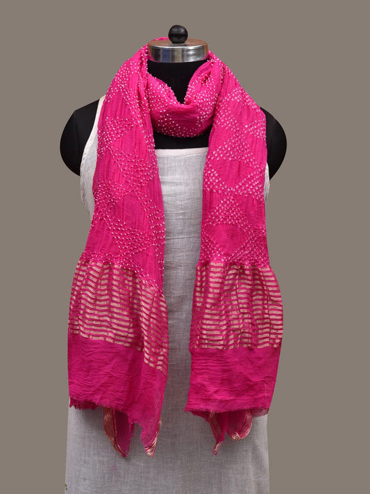 Pink Bandhani Chiffon Dupatta with Triangle and Zari Design ds2819