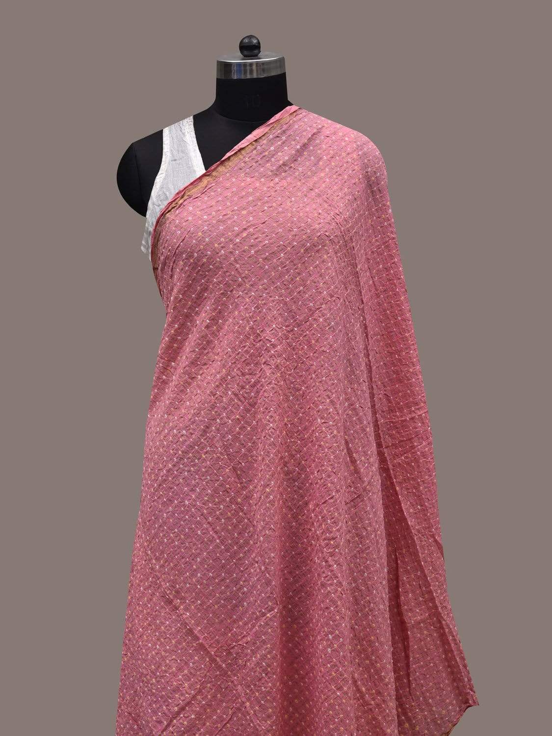 Pink Bandhani Cotton Handloom Dupatta with Zari Checks Design ds2501