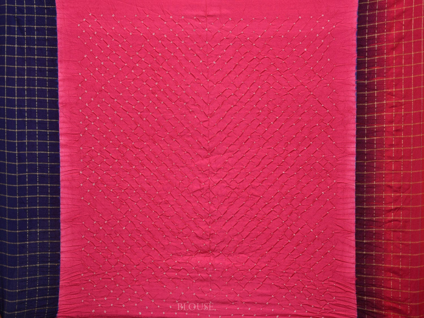 Pink Bandhani Gadwal Silk Handloom Saree with Kalamkari Checks Border Design bn0419