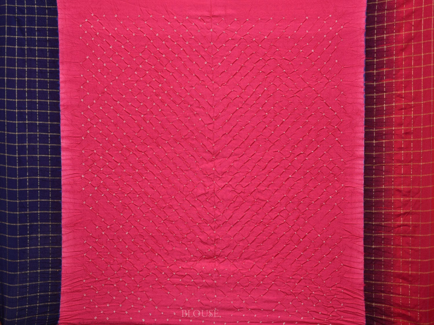 Pink Bandhani Gadwal Silk Handloom Saree with Kalamkari Checks Border Design bn0419