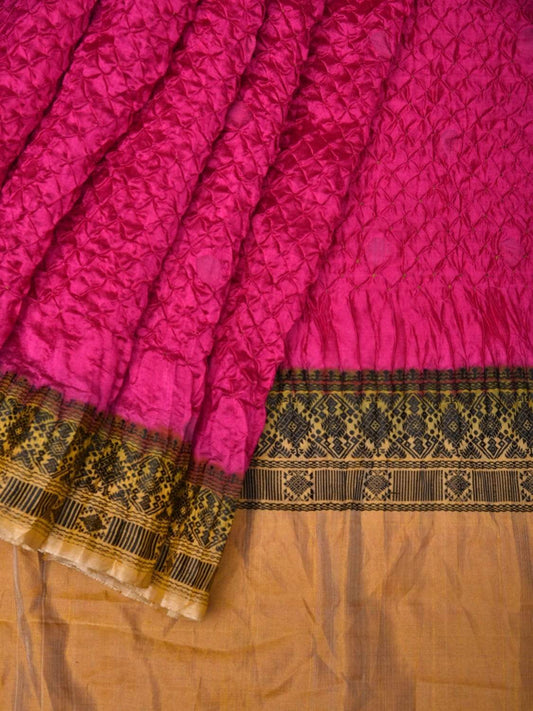 Pink Bandhani Gadwal Tussar Handloom Saree with Border Design bn0164