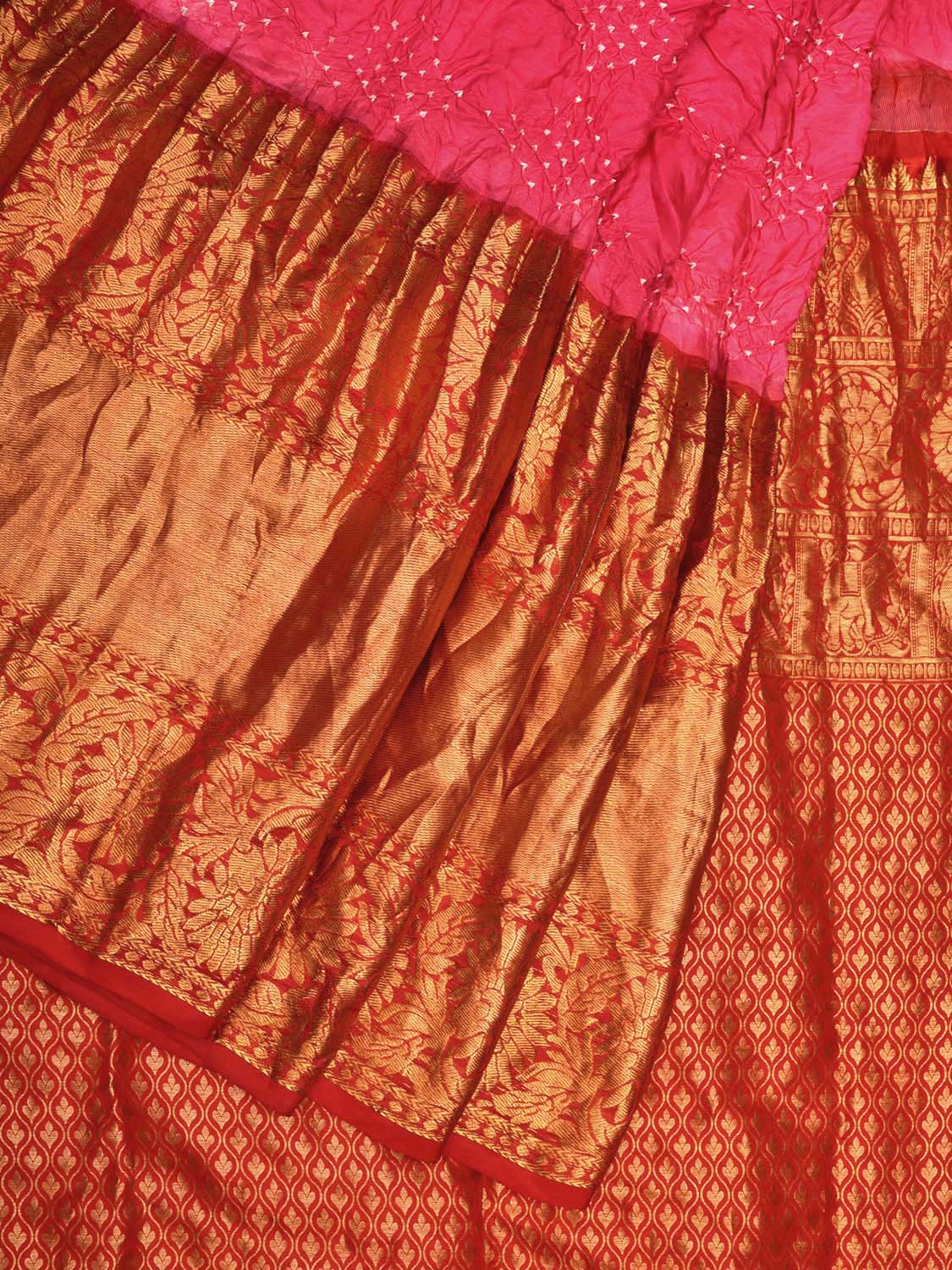 Pink Bandhani Kanchipuram Silk Handloom Saree with Big Border and Pallu Design bn0431