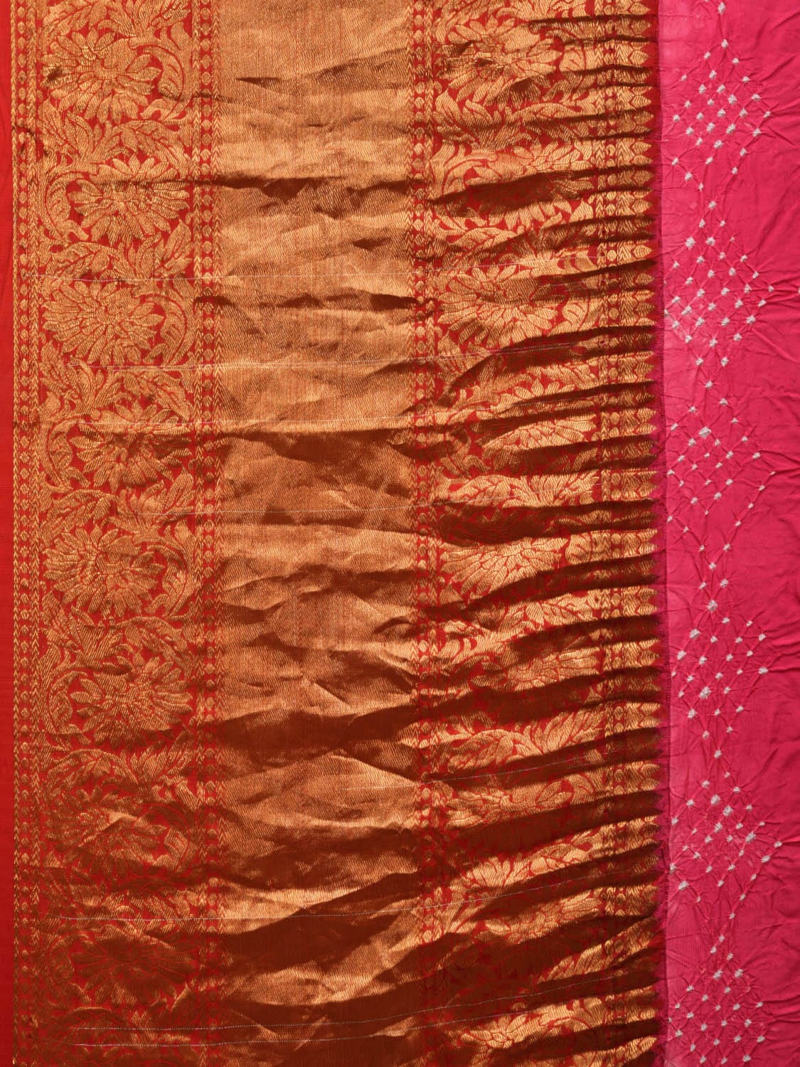 Pink Bandhani Kanchipuram Silk Handloom Saree with Big Border and Pallu Design bn0431
