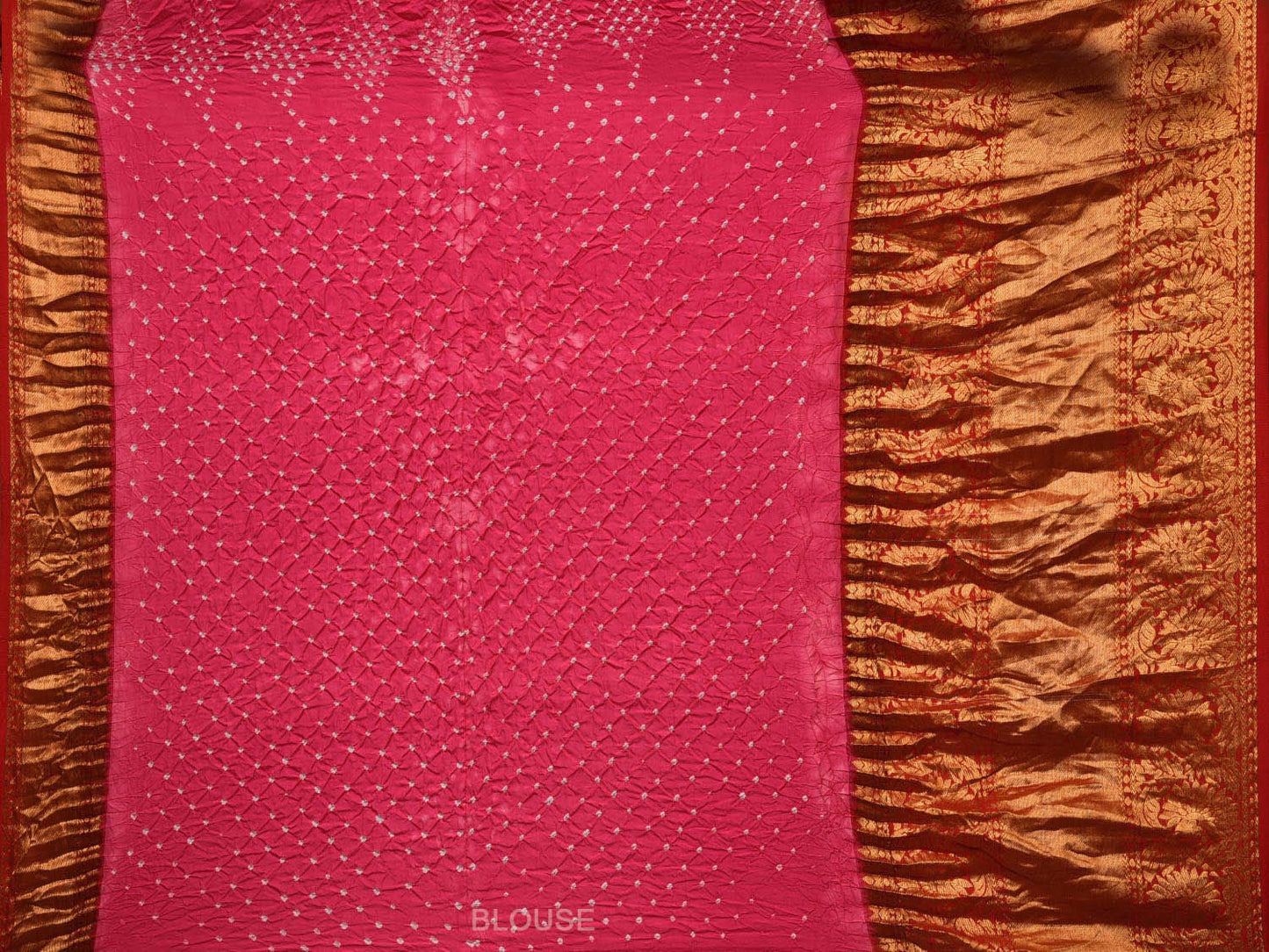 Pink Bandhani Kanchipuram Silk Handloom Saree with Big Border and Pallu Design bn0431
