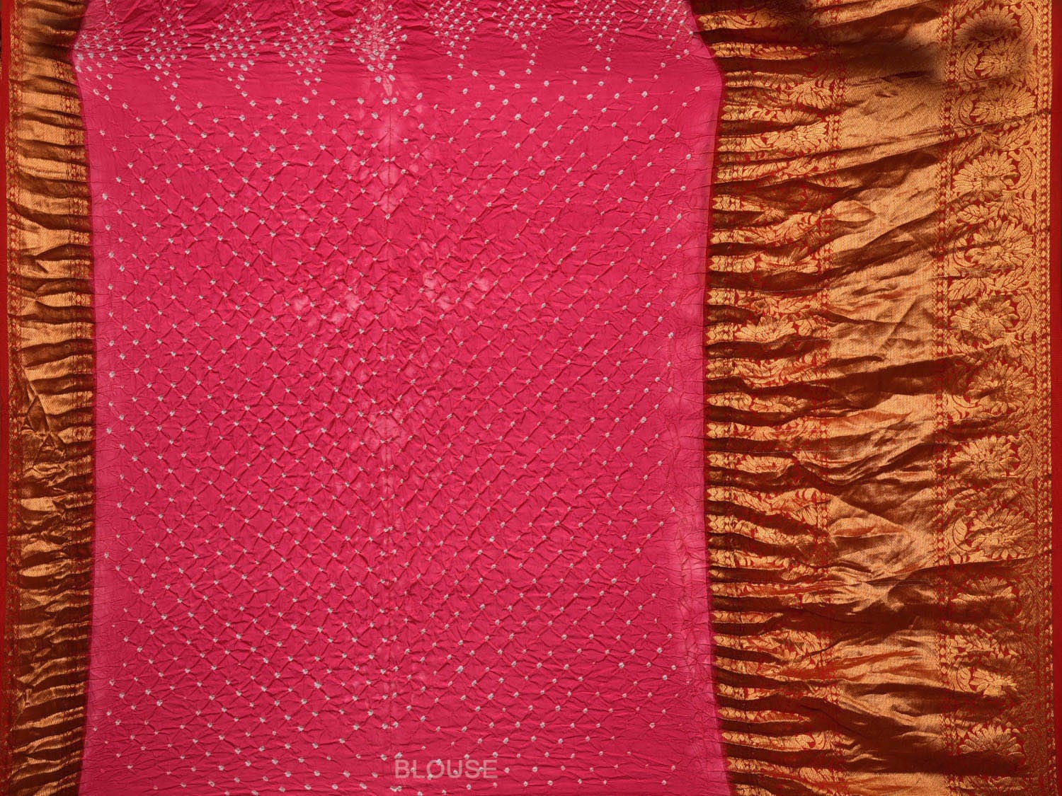 Pink Bandhani Kanchipuram Silk Handloom Saree with Big Border and Pallu Design bn0431