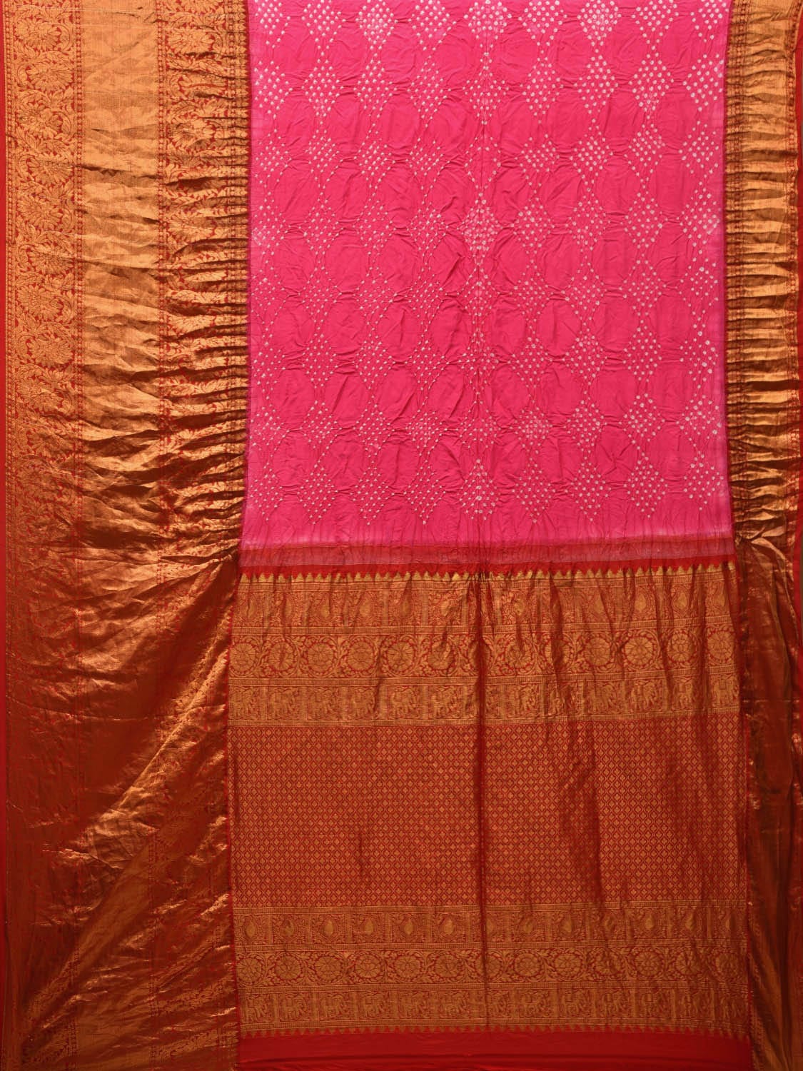 Pink Bandhani Kanchipuram Silk Handloom Saree with Big Border and Pallu Design bn0431