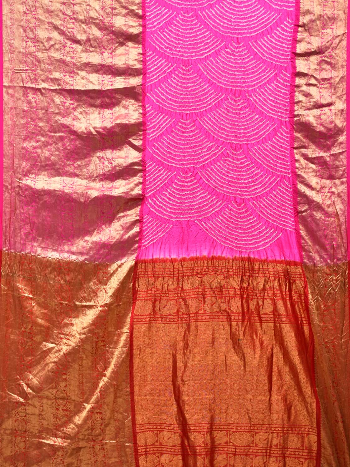 Pink Bandhani Kanchipuram Silk Handloom Saree with Big Border Design bn0276