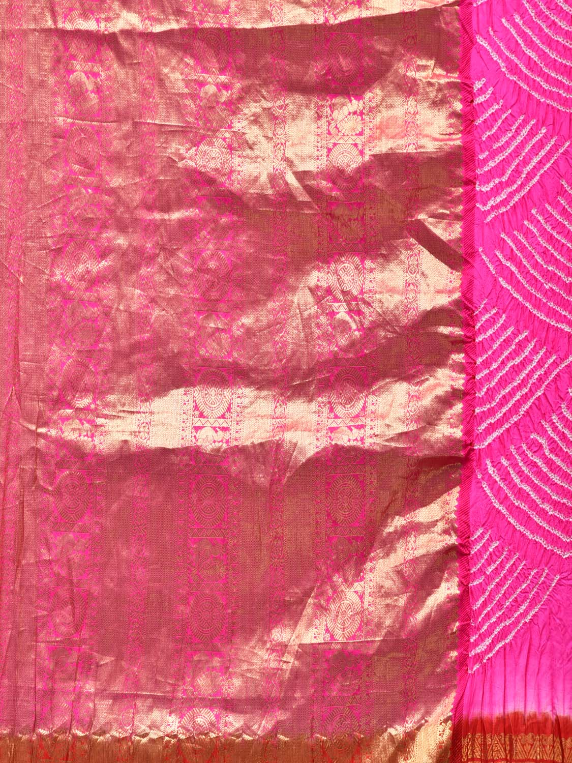 Pink Bandhani Kanchipuram Silk Handloom Saree with Big Border Design bn0276