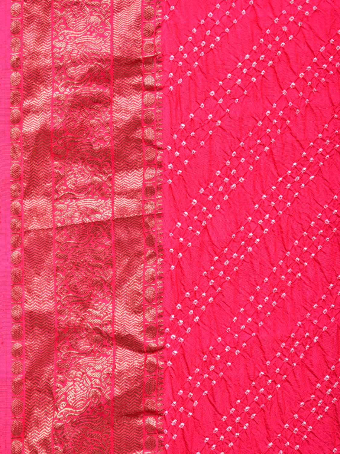 Pink Bandhani Kanchipuram Silk Handloom Saree with Diagonal Design bn0187
