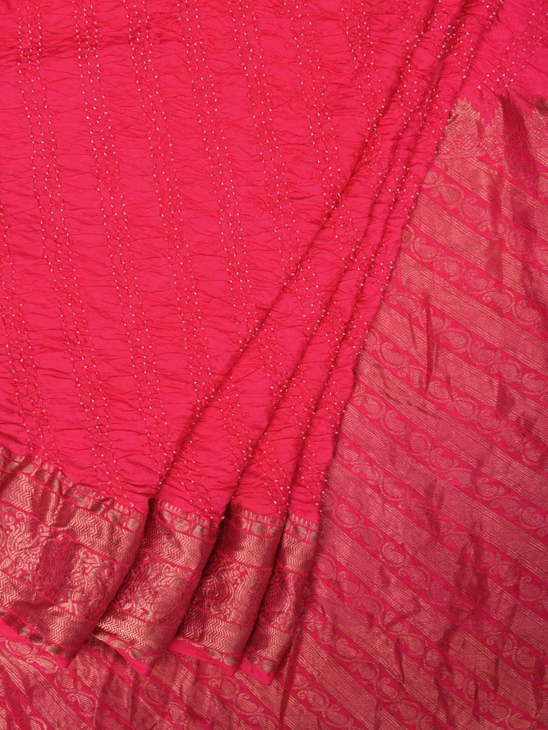Pink Bandhani Kanchipuram Silk Handloom Saree with Diagonal Design bn0187