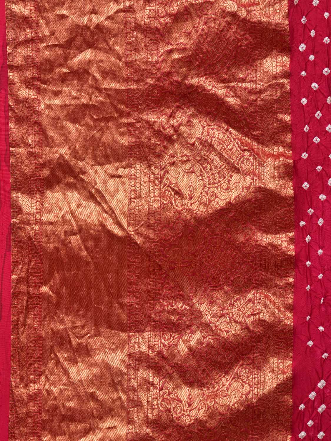 Pink Bandhani Kanchipuram Silk Handloom Saree with Kalamkari Pallu and Blouse Design bn0466