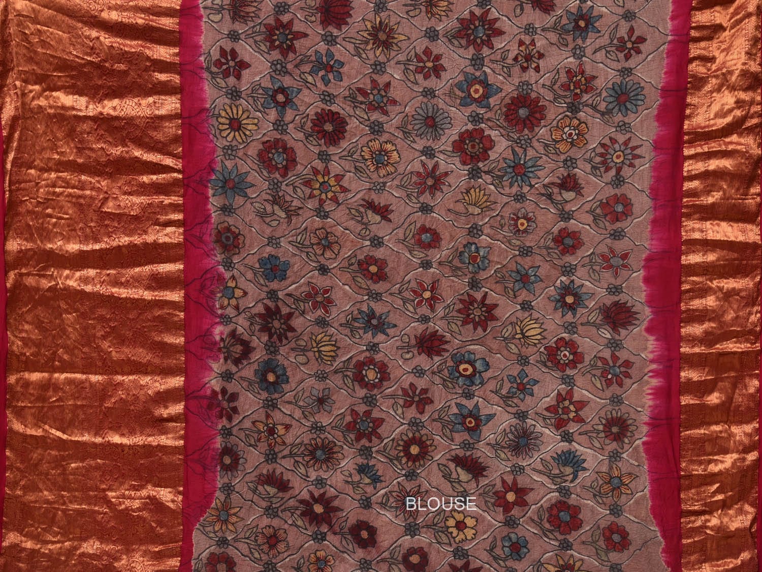 Pink Bandhani Kanchipuram Silk Handloom Saree with Kalamkari Pallu and Blouse Design bn0466