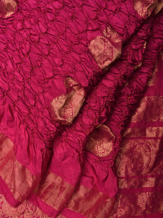 Pink Bandhani Kanchipuram Silk Handloom Saree with Mango Body Buta and Pallu Design bn0227