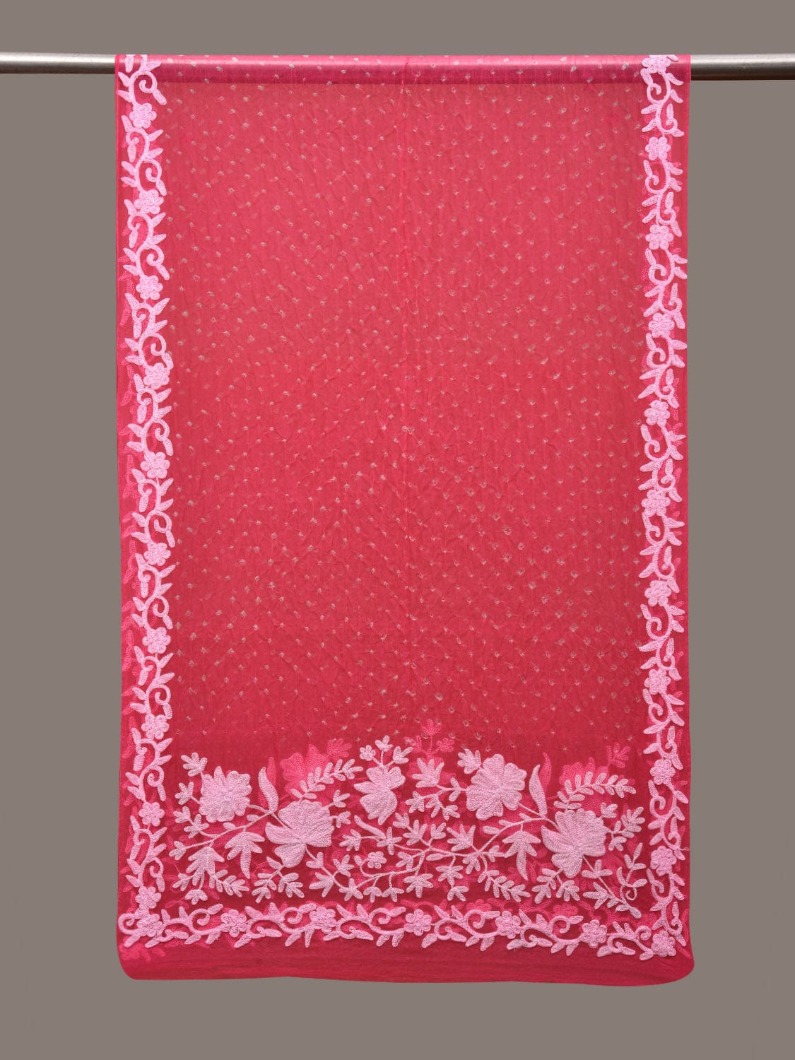 Pink Bandhani Organza Handloom Stole with Emdroidary Design ds2915