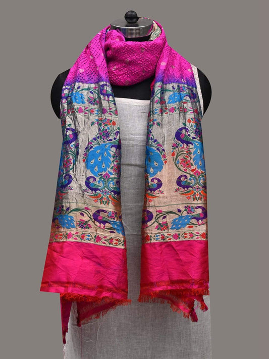 Pink Bandhani Paithani Silk Handloom Dupatta with Peacock Border Design ds2574