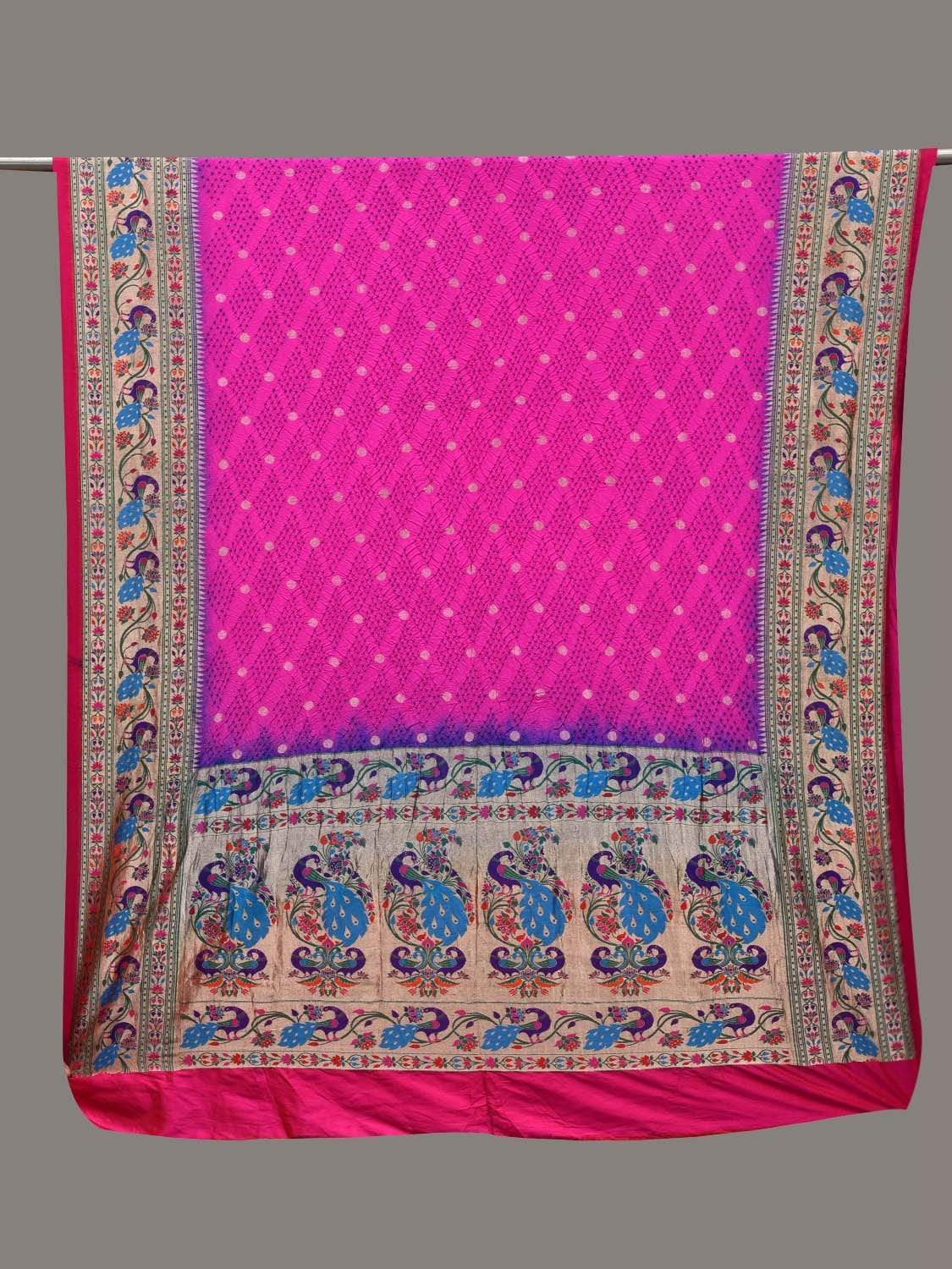 Pink Bandhani Paithani Silk Handloom Dupatta with Peacock Border Design ds2574
