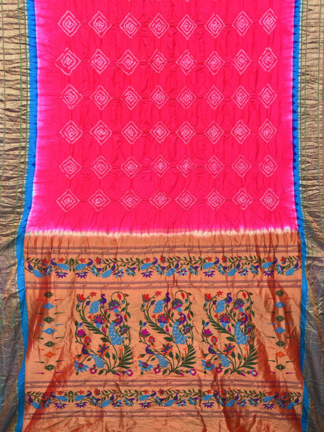 Pink Bandhani Paithani Silk Handloom Saree with Pallu Design bn0185