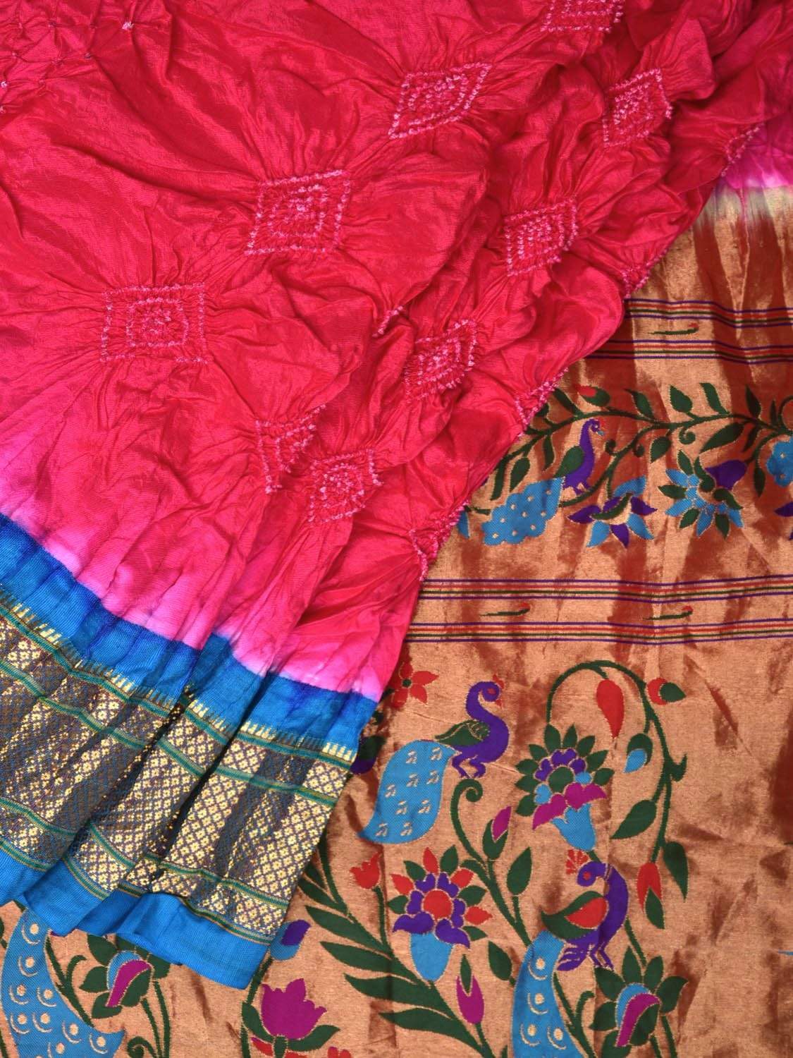 Pink Bandhani Paithani Silk Handloom Saree with Pallu Design bn0185