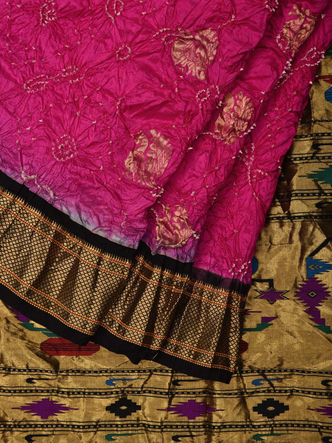 Pink Bandhani Paithani Silk Handloom Saree with Pallu Design bn0234