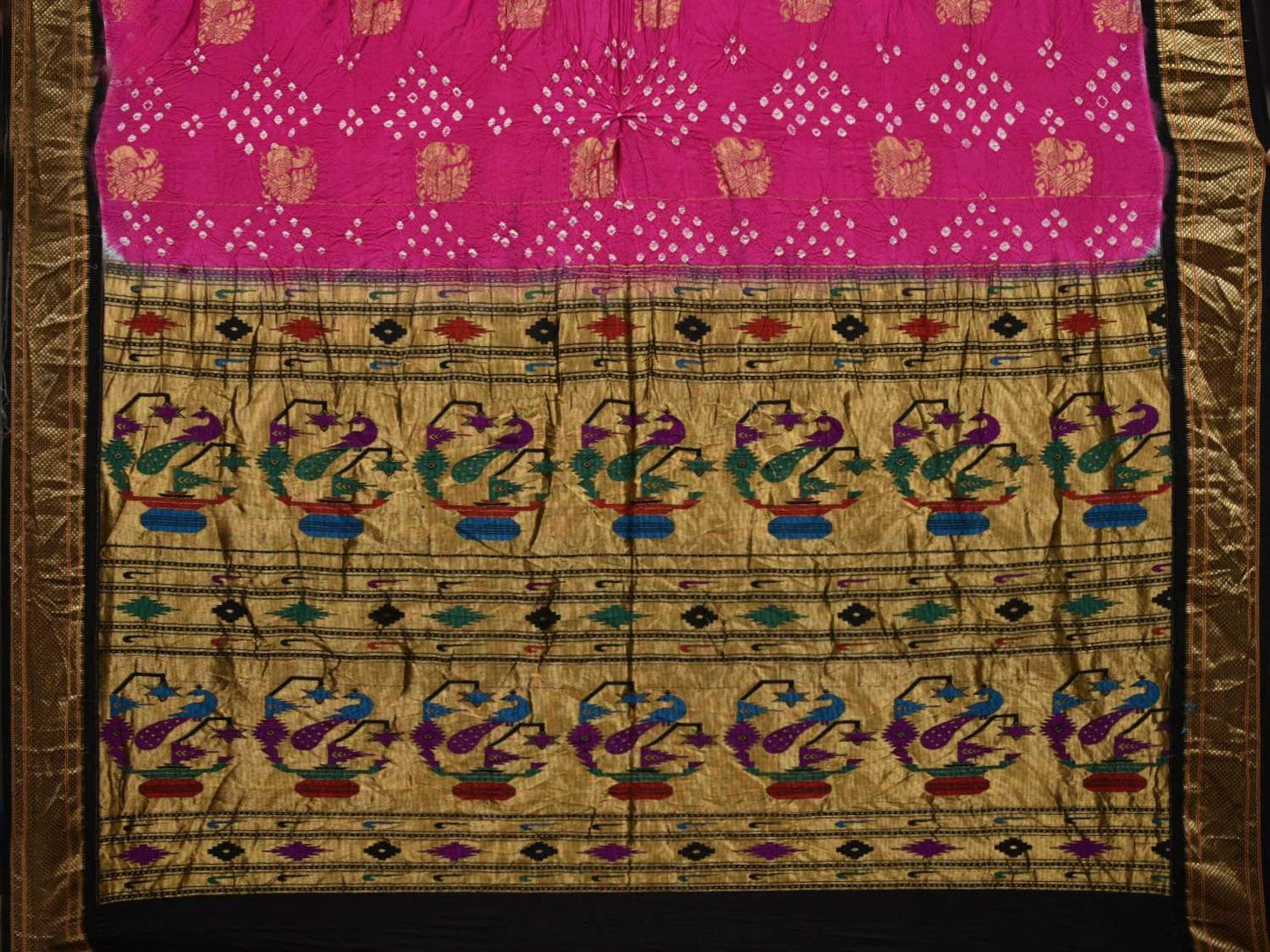 Pink Bandhani Paithani Silk Handloom Saree with Pallu Design bn0234