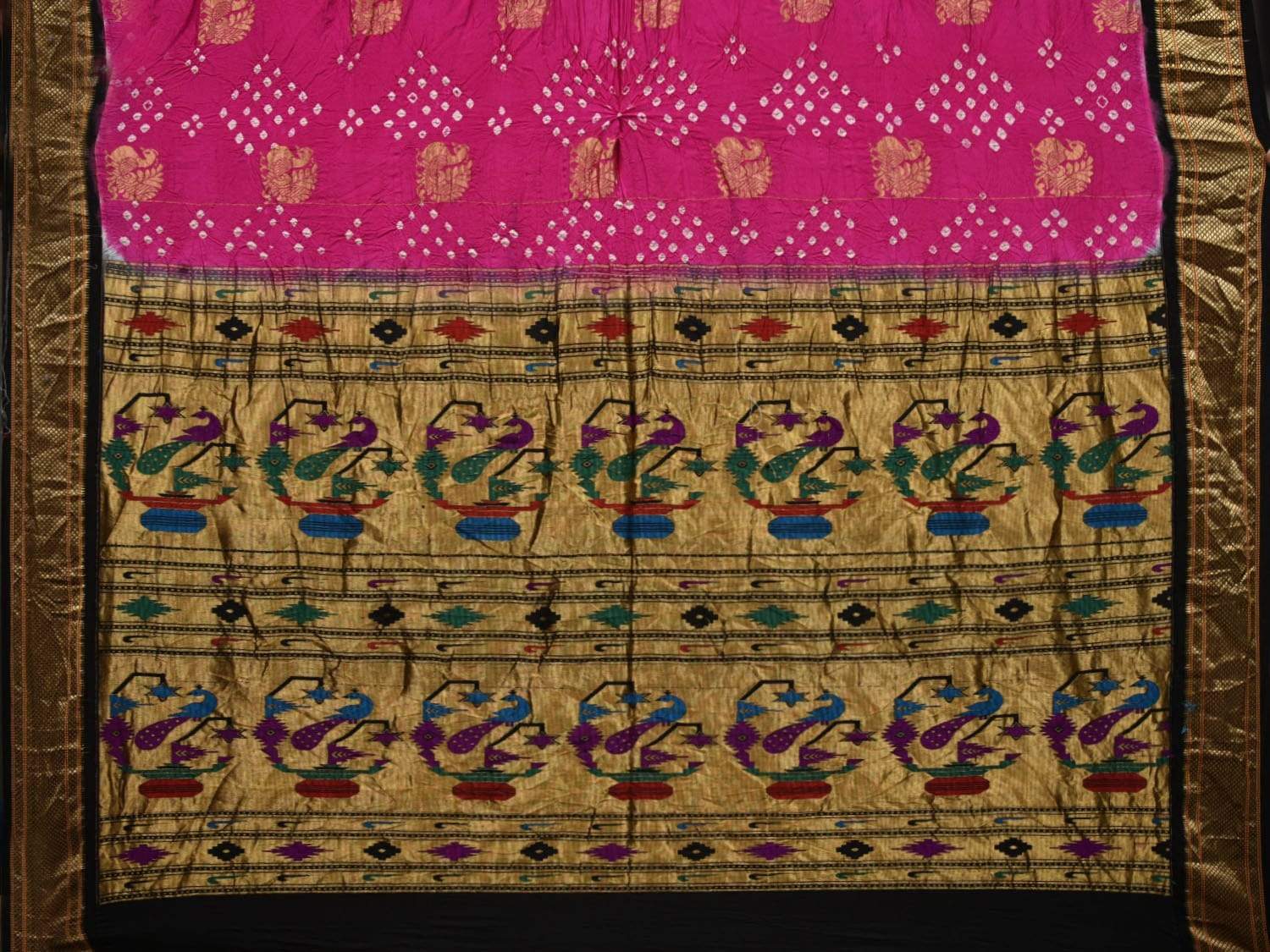 Pink Bandhani Paithani Silk Handloom Saree with Pallu Design bn0234