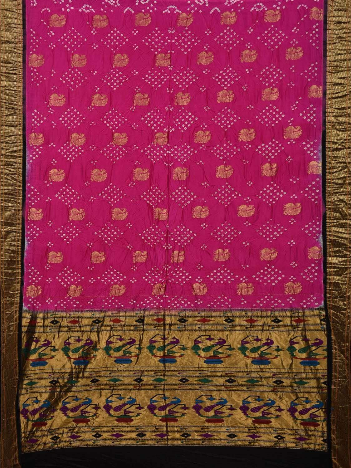 Pink Bandhani Paithani Silk Handloom Saree with Pallu Design bn0234