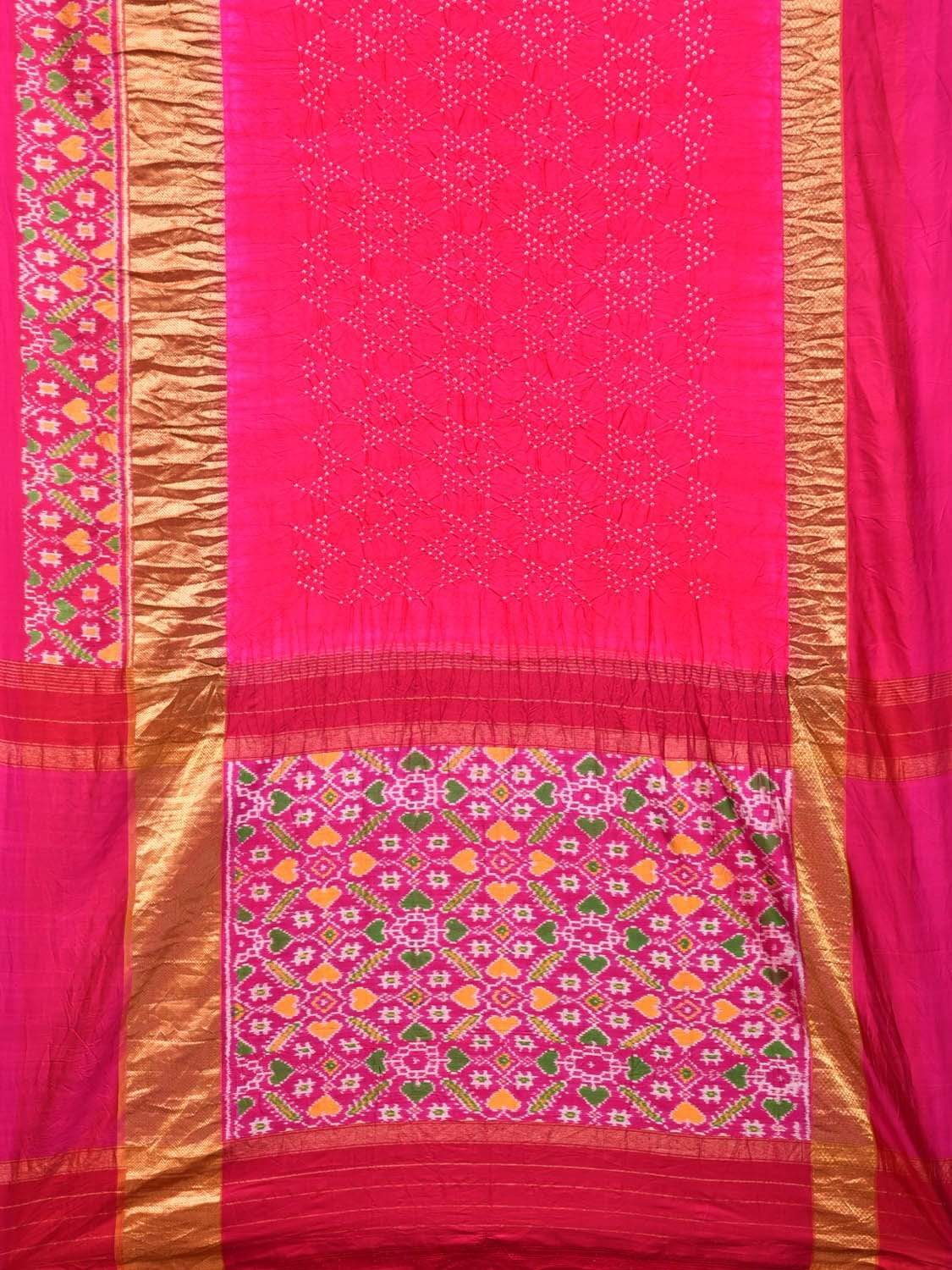 Pink Bandhani Pochampally Ikat Silk Handloom Saree with Border Design bn0152