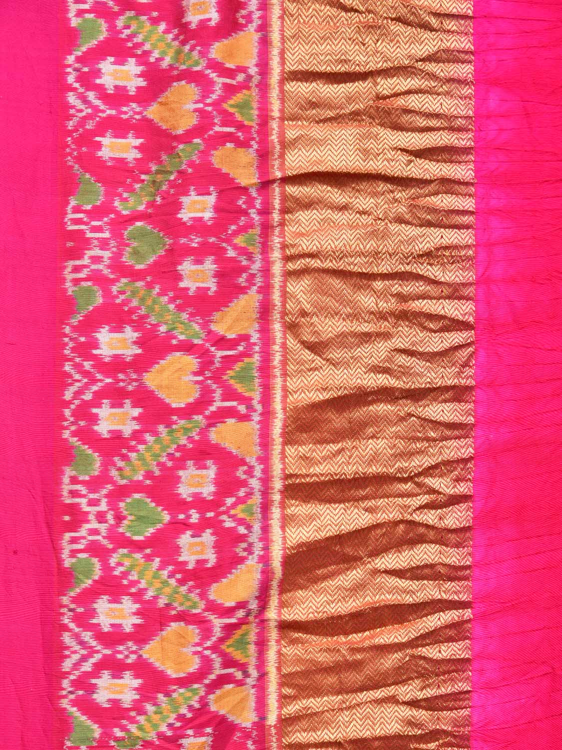 Pink Bandhani Pochampally Ikat Silk Handloom Saree with Border Design bn0152