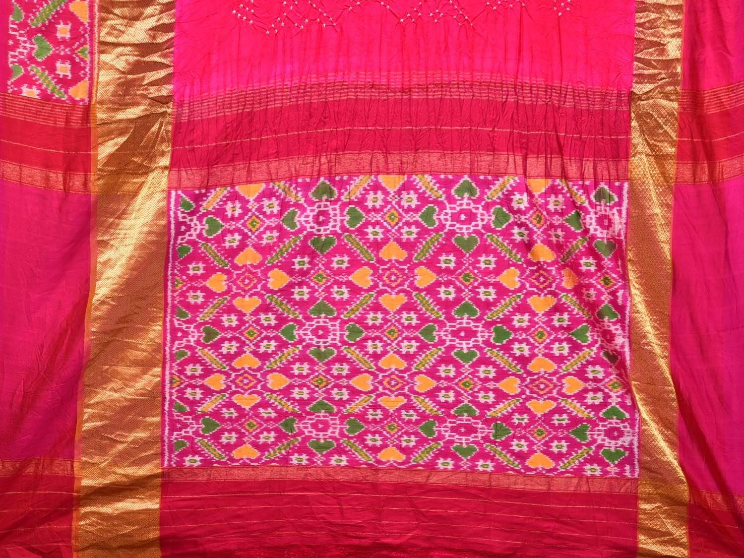 Pink Bandhani Pochampally Ikat Silk Handloom Saree with Border Design bn0152
