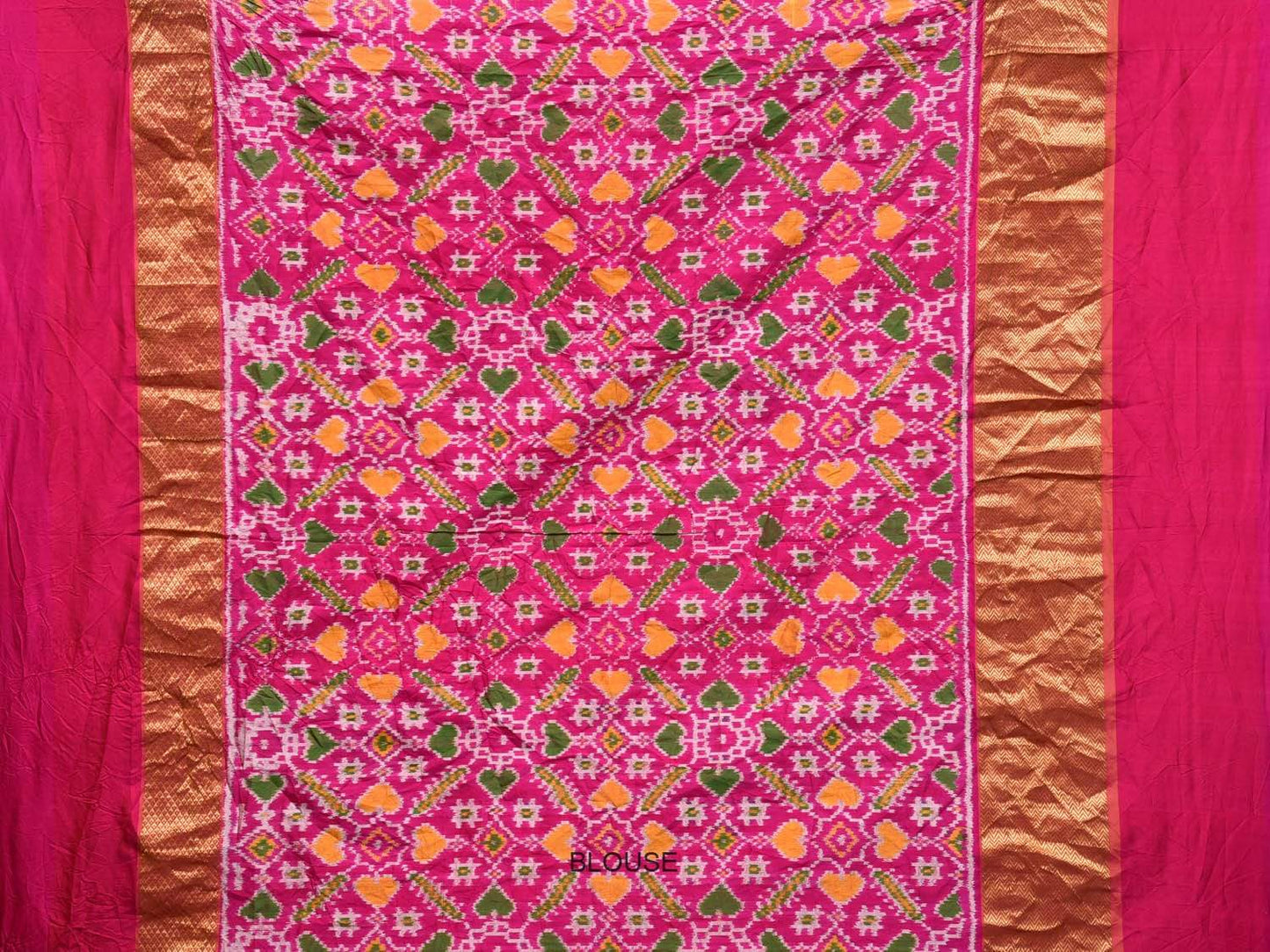 Pink Bandhani Pochampally Ikat Silk Handloom Saree with Border Design bn0152