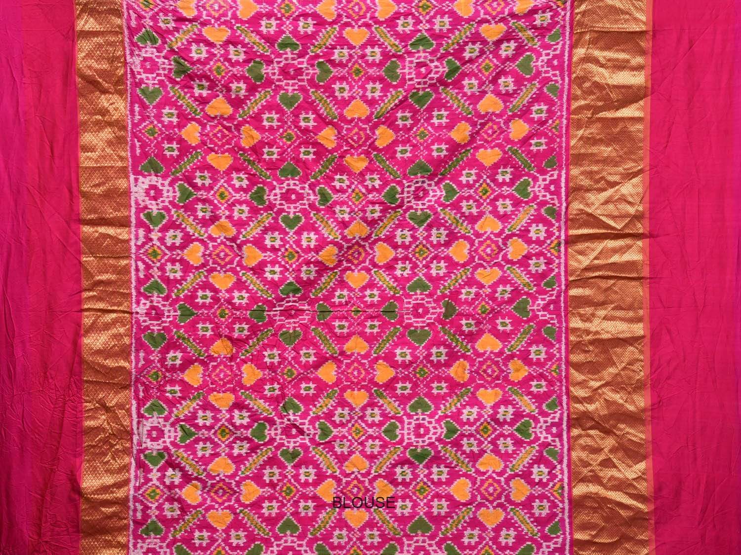 Pink Bandhani Pochampally Ikat Silk Handloom Saree with Border Design bn0152