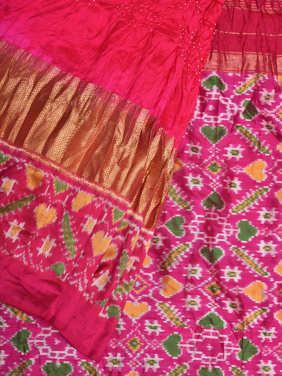 Pink Bandhani Pochampally Ikat Silk Handloom Saree with Border Design bn0152