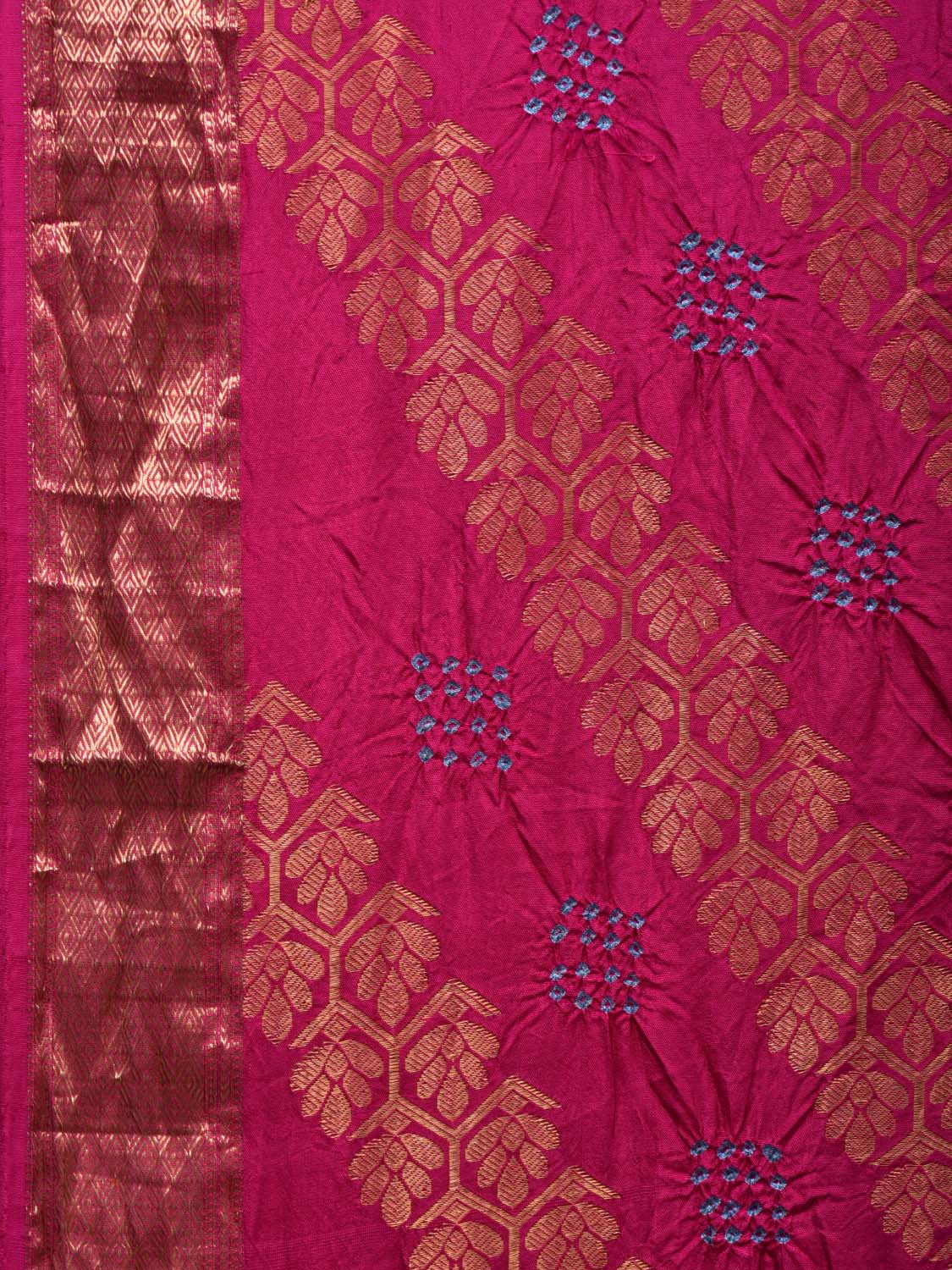 Pink Bandhani Uppada Silk Handloom Saree with Diagonal and Corner Mango Design bn0266