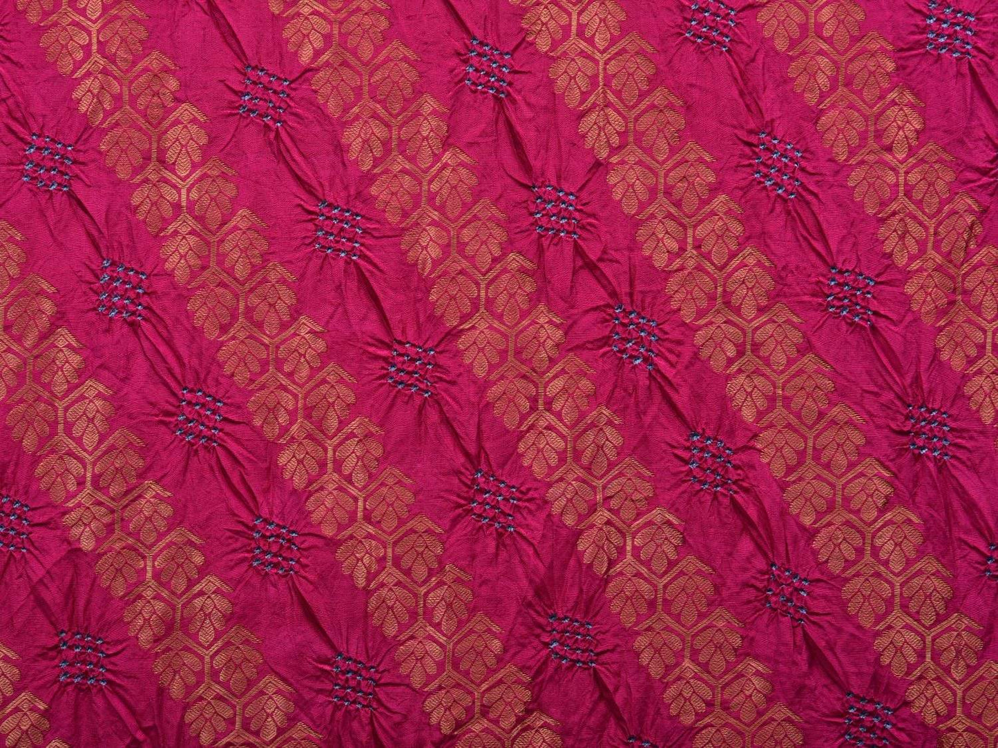 Pink Bandhani Uppada Silk Handloom Saree with Diagonal and Corner Mango Design bn0266