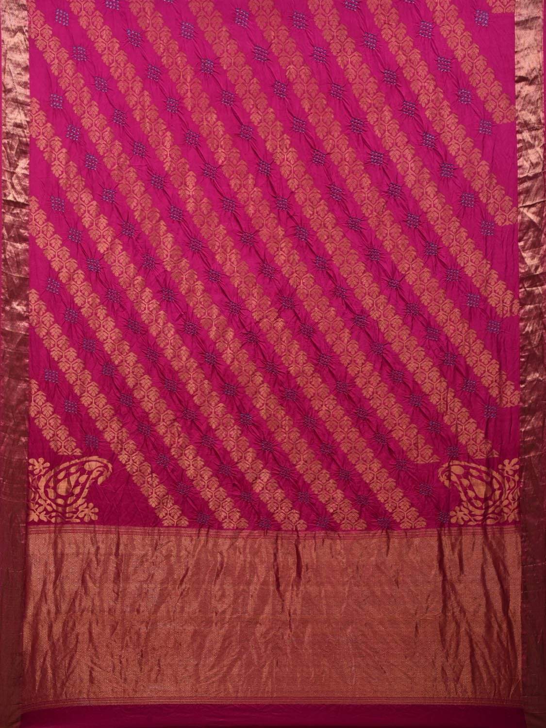 Pink Bandhani Uppada Silk Handloom Saree with Diagonal and Corner Mango Design bn0266